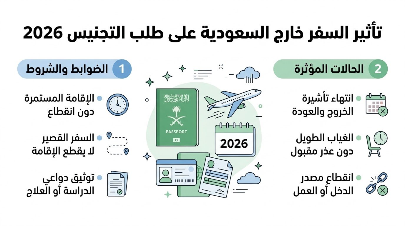 هل السفر خارج السعودية يؤثر على طلب التجنيس؟ 2026
