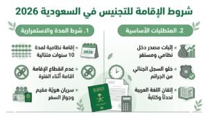 شروط الإقامة للتجنيس في السعودية 2026 | المدة والمتطلبات